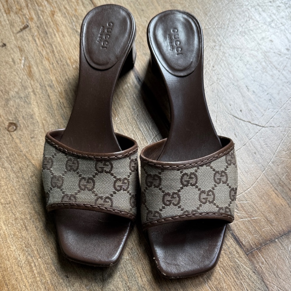 Gucci Brown Monogram Mules for Women